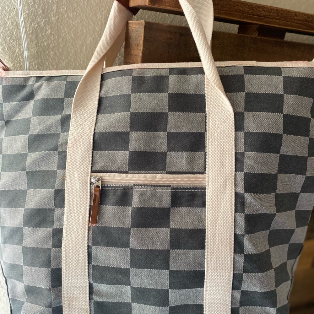 Free People Business & Pleasure Cooler Tote Bag 20” x 14” vintage Green check - Picture 5 of 8